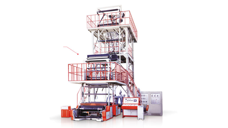 3SJG-50/55/65Three-layer Co-extrusion Internal Bubble Cooling Haul-off Rotary Film Product Line